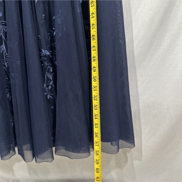 NEW $219 Alex Evenings [ 14 ] Illusion Neck Lace Embroider Godet Gown Navy‎ - Picture 5 of 13